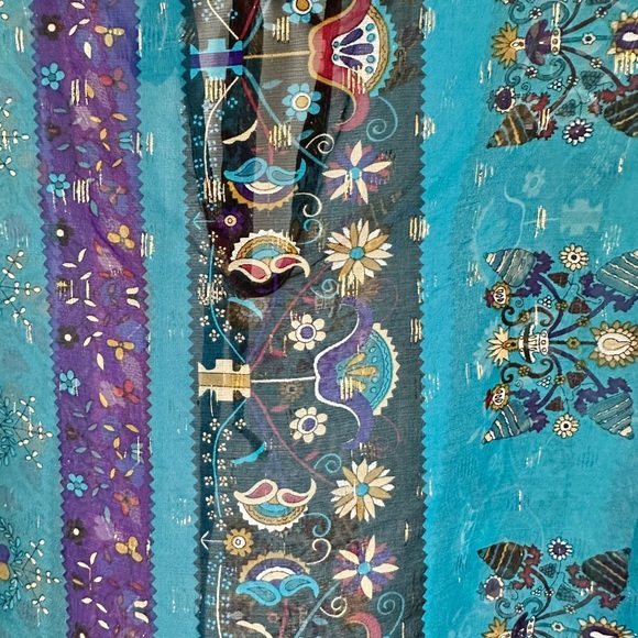 MYNE Ashley Ann Silk Sheer Boho Blouse Floral 3/4 Sleeve Ties at Neck Size 2 - Picture 11 of 13